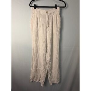Blenca Young Contemporary Wide Leg Linen Blend Pants Beige Size L Textured